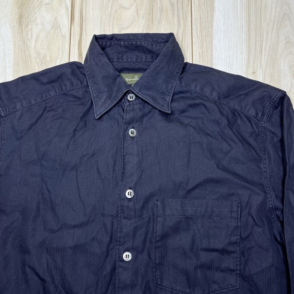 Ermenegildo Zegna Herringbone Button Down Shirt Mens Small Made In Italy Black - Picture 5 of 16